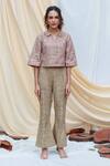 Couche_Beige Tweed Embroidery Sequin And Beads Spread Crop Top & Pant Set  _Online_at_Aza_Fashions