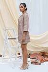 Buy_Couche_Beige Tweed Embroidery Sequin And Kimono Sleeves Jacket & Shorts Set  _Online_at_Aza_Fashions