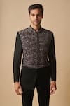 Philocaly_Black 100% Wool Hand Embroidered Kaleidoscopic Aakaar Bandhgala _Online_at_Aza_Fashions