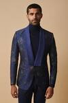 Philocaly_Blue Wool Silk Blend Textured Nebula Tuxedo _Online_at_Aza_Fashions