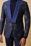 Buy_Philocaly_Blue Wool Silk Blend Textured Nebula Tuxedo _Online_at_Aza_Fashions