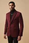 Philocaly_Wine 100% Wool Plain Patch Pocket Blazer _Online_at_Aza_Fashions