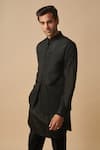 Philocaly_Black 100% Silk Plain Pintuck Detail Bundi Jacket _Online_at_Aza_Fashions