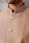 Philocaly_Ivory 100% Silk Embroidery Thread Temple Sherwani Set _Online_at_Aza_Fashions