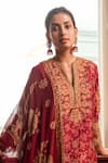 Tarun Tahiliani_Wine Silk Dupion And Embroidery Paisley Notched Kurta Salwar Set_Online_at_Aza_Fashions