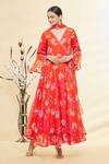 Buy Samyukta Singhania Orange Chiffon, Cotton Lace, Embroidery Botanical Print Anarkali With Dupatta Online at Aza Fashions Buy_Samyukta Singhania_Orange Chiffon, Cotton Lace, Embroidery Botanical Print Anarkali With Dupatta_Online_at_Aza_Fashions