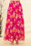 Shop_Samyukta Singhania_Pink Chiffon Printed Floral V Neck Sharara Set _Online_at_Aza_Fashions