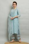 Shop_Kefi Collections_Blue Cotton Chanderi Embroidered And Aasmaani Yoke Kurta Set  _Online_at_Aza_Fashions