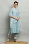 Kefi Collections_Blue Cotton Chanderi Embroidered And Aasmaani Yoke Kurta Set  _at_Aza_Fashions