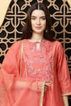 Kefi Collections_Peach Kurta Cotton Chanderi Embroidered And Abani Yoke Set  _Online_at_Aza_Fashions