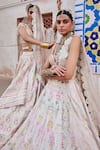 Shop_Aditi Gupta_Ivory Banarasi Chanderi Woven And Embroidered Layered Bridal Lehenga Set _Online_at_Aza_Fashions