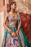 Shop_Aditi Gupta_Blue Banarasi Woven And Embroidered Vintage Pattern Bridal Lehenga Set _at_Aza_Fashions