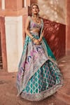 Shop_Aditi Gupta_Blue Banarasi Woven And Embroidered Vintage Pattern Bridal Lehenga Set _Online_at_Aza_Fashions