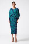 Scarlet Sage_Blue 100% Polyester Abstract V Neck Aika Printed Dress_Online_at_Aza_Fashions