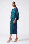 Shop_Scarlet Sage_Blue 100% Polyester Abstract V Neck Aika Printed Dress_Online_at_Aza_Fashions