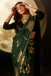 Buy Green Saree: Organza Foil Print Floral Pre-draped For Women by Dohr ...