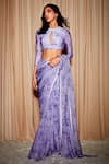 Buy_Dohr India_Purple Saree Organza Printed Botanical Pre-draped  _Online_at_Aza_Fashions