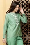 Kefi Collections_Green Cotton Chanderi Embroidered And Embellished Ambreen Placket Tunic _Online_at_Aza_Fashions