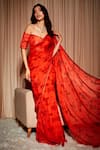 Buy_Dohr India_Red Printed Floral Border Embroidered Saree With Unstitched Blouse Piece _Online_at_Aza_Fashions