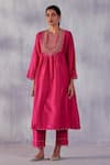 Amisha Kothari_Pink Chanderi , Organza Cut Work, Tassels, Gulnaar Yoke Kurta Set _Online_at_Aza_Fashions