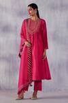 Shop_Amisha Kothari_Pink Chanderi , Organza Cut Work, Tassels, Gulnaar Yoke Kurta Set _Online_at_Aza_Fashions