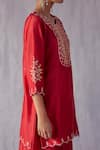 Shop_Amisha Kothari_Red Chanderi Silk Embroidery Amartya Neckline Kurta Sharara Set  _Online_at_Aza_Fashions