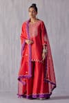 Amisha Kothari_Red Chanderi Silk Embroidery Amartya Neckline Kurta Sharara Set  _at_Aza_Fashions