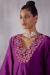 Buy_Amisha Kothari_Purple Chanderi Silk Embroidery Zardozi V Neck Nargis Neckline Kurta Set _Online_at_Aza_Fashions