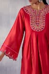 Buy_Amisha Kothari_Red Chanderi , Organza Embroidery Split Gulnaaz Sleeve Anarkali Set _Online_at_Aza_Fashions