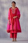 Amisha Kothari_Red Chanderi , Organza Embroidery Split Gulnaaz Sleeve Anarkali Set _at_Aza_Fashions