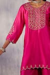 Buy_Amisha Kothari_Pink Chanderi Silk Embroidery Zardozi Round Amartya Kurta Sharara Set _Online_at_Aza_Fashions