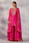 Amisha Kothari_Pink Chanderi Silk Embroidery Zardozi Round Amartya Kurta Sharara Set _at_Aza_Fashions