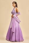 Shop_Nitika Gujral_Purple Georgette And Net Embroidery Beads Round Ombre Lehenga Set _Online_at_Aza_Fashions
