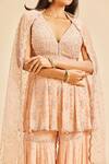 Buy_Nitika Gujral_Peach Peplum Top And Sharara Georgette & Dupatta Net Embroidery Sequin Set _Online_at_Aza_Fashions