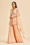 Shop_Nitika Gujral_Peach Peplum Top And Sharara Georgette & Dupatta Net Embroidery Sequin Set _Online_at_Aza_Fashions
