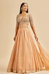 Shop_Nitika Gujral_Peach Dupatta And Lehenga Organza & Blouse Net Embroidery Zari Mukaish Work Set _Online_at_Aza_Fashions