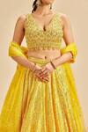 Buy_Nitika Gujral_Yellow Blouse And Dupatta Net & Lehenga Georgette Geometric Pattern Set _Online_at_Aza_Fashions
