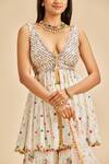Nitika Gujral Off White Top And Gharara Georgette Embroidery Resham V Neck Mirror Peplum Set Online at Aza Fashions Nitika Gujral_Off White Top And Gharara Georgette Embroidery Resham V Neck Mirror Peplum Set _Online_at_Aza_Fashions