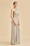 Buy_Nitika Gujral_Grey Georgette Embroidery Resham And Metallic Beads Halter Neck Jumpsuit _Online_at_Aza_Fashions