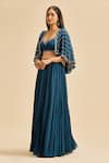 Buy_Nitika Gujral_Blue Georgette Embroidery Beads And Cutdana Sweetheart Cape Pleated Lehenga Set _Online_at_Aza_Fashions