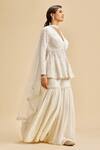 Buy_Nitika Gujral_Ivory Peplum Top And Gharara Georgette & Dupatta Net Embroidery Floral Set _Online_at_Aza_Fashions