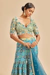 Shop_Nitika Gujral_Blue Sharara Chinon Bandhni And Blouse & Dupatta Net Embroidery Pattern Set _Online_at_Aza_Fashions