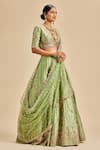 Buy_Nitika Gujral_Green Lehenga Taffeta Embroidery Resham V Neck Flower Bridal Set _Online_at_Aza_Fashions