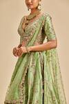 Shop_Nitika Gujral_Green Lehenga Taffeta Embroidery Resham V Neck Flower Bridal Set _Online_at_Aza_Fashions