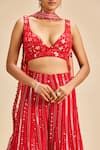 Shop Nitika Gujral Red Crop Top And Sharara Georgette Embroidery Patra Leaf Neck Set Online at Aza Fashions Shop_Nitika Gujral_Red Crop Top And Sharara Georgette Embroidery Patra Leaf Neck Set _Online_at_Aza_Fashions