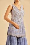 Shop_Nitika Gujral_Blue Kurta Raw Silk Embroidery Mukaish V Neck Floral Sharara Set _Online_at_Aza_Fashions
