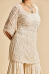Shop_Nitika Gujral_Ivory Kurta And Dupatta Net & Sharara Shimmer Georgette Bead & Crystal Set _Online_at_Aza_Fashions