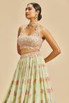 Buy_Nitika Gujral_Green Lehenga Georgette Embroidery Checkered Halter Neck Thread Blouse Set _Online_at_Aza_Fashions