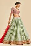 Buy_Nitika Gujral_Green Lehenga Chinnon Embroidery Zari Leaf Neck Set _Online_at_Aza_Fashions