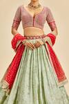 Shop_Nitika Gujral_Green Lehenga Chinnon Embroidery Zari Leaf Neck Set _Online_at_Aza_Fashions